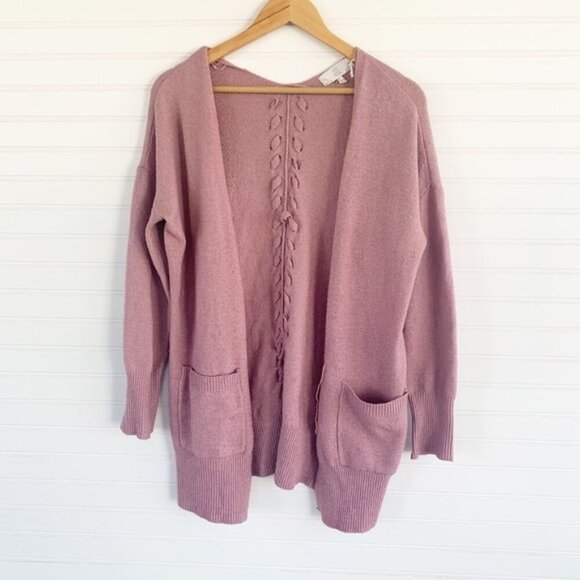 Pink Rose Light Pink Lace Up Open Cardigan Size M - Picture 1 of 7